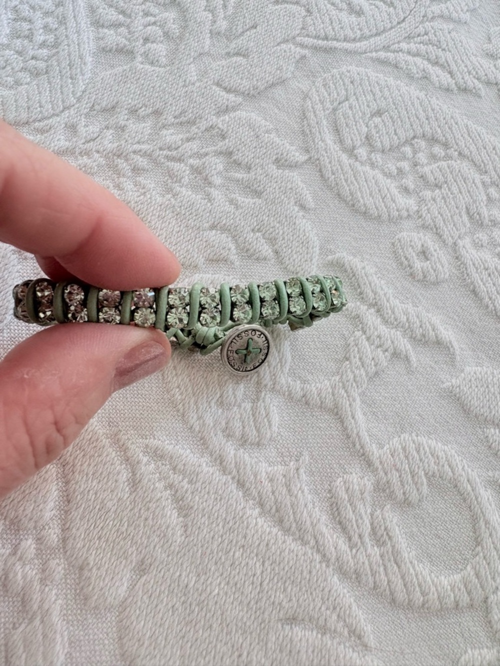 Fossil Mint Green and Silver Crystal Wrap Bracelet